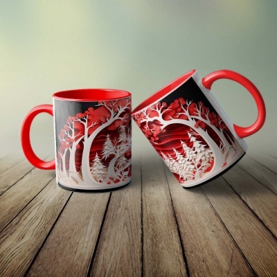 Caneca Natal Vermelho Imagem 3D