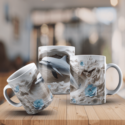 Caneca Golfinhos Imagem  3D