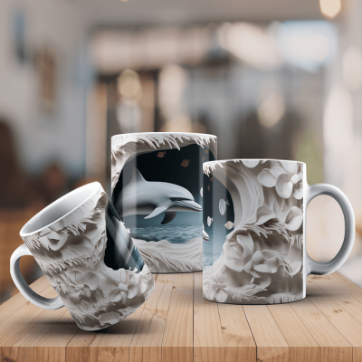 Caneca Golfinhos Imagem  3D