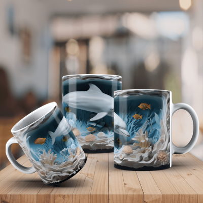 Caneca Golfinhos Imagem  3D