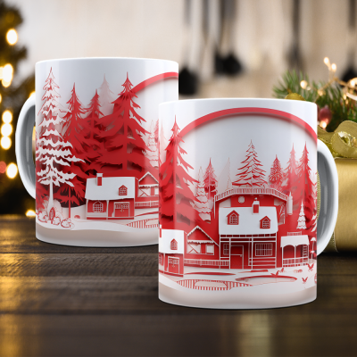 Caneca Natal Vermelho Imagem 3D