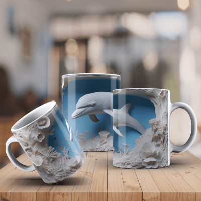 Caneca Golfinhos Imagem  3D