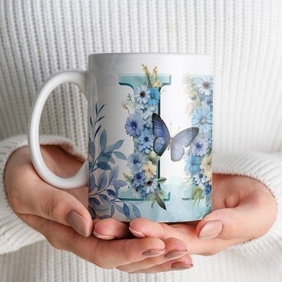 Caneca Alfabeto Floral Azul