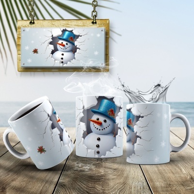 Caneca Natal Boneco de Neve Imagem  3D
