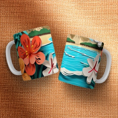 Caneca Floral Imagem  3D