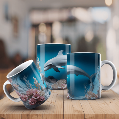 Caneca Golfinhos Imagem  3D