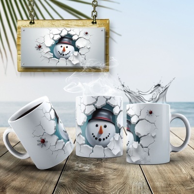 Caneca Natal Boneco de Neve Imagem  3D