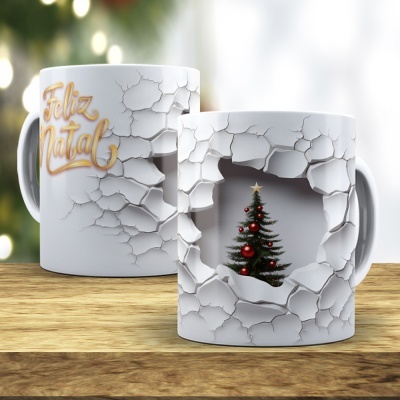 Caneca Feliz Natal Imagem 3D