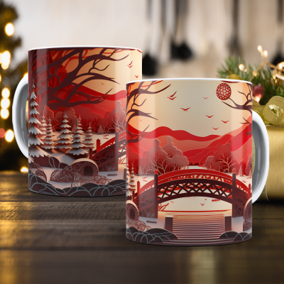Caneca Natal Vermelho Imagem 3D