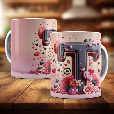 Caneca Alfabeto Floral Rosa