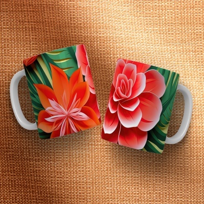 Caneca Floral Imagem  3D