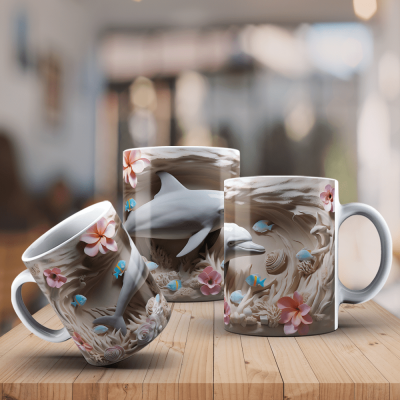 Caneca Golfinhos Imagem  3D
