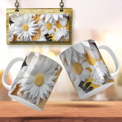 Caneca Floral Imagem  3D