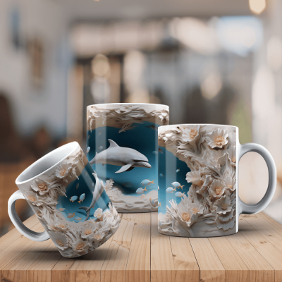 Caneca Golfinhos Imagem  3D