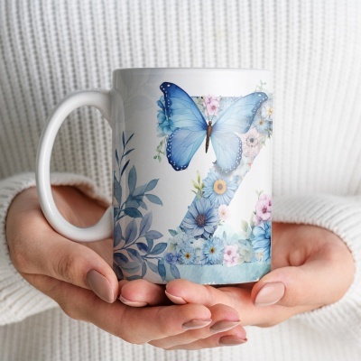 Caneca Alfabeto Floral Azul