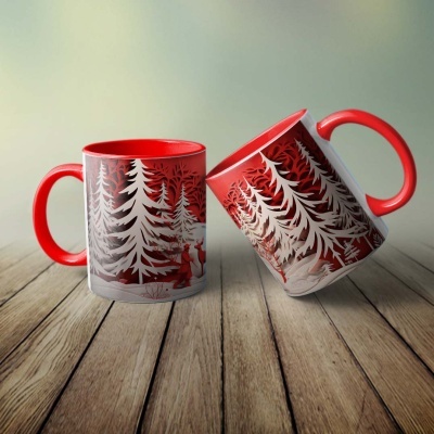 Caneca Natal Vermelho Imagem 3D