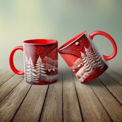 Caneca Natal Vermelho Imagem 3D