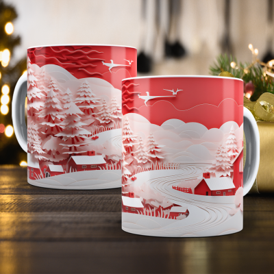 Caneca Natal Vermelho Imagem 3D