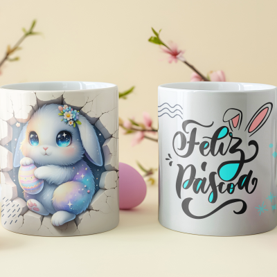 Caneca  Coelhos Páscoa Imagem 3D