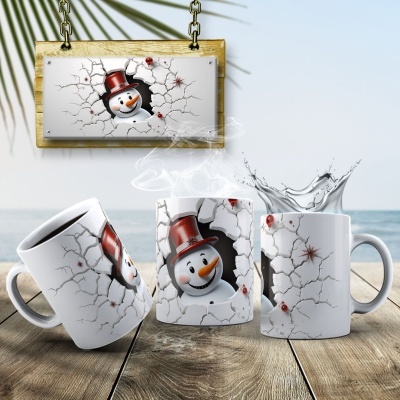 Caneca Natal Boneco de Neve Imagem  3D