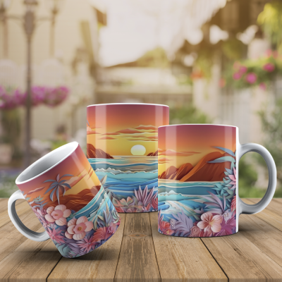 Caneca Praia Imagem 3D