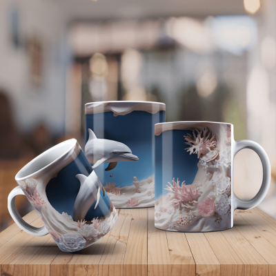 Caneca Golfinhos Imagem  3D
