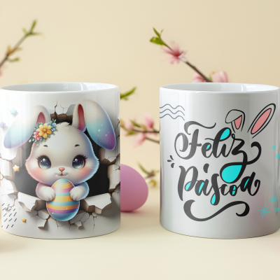 Caneca  Coelhos Páscoa Imagem 3D