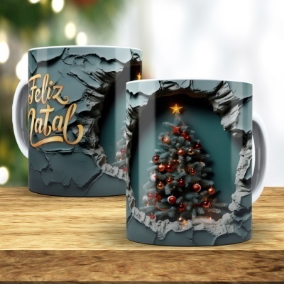 Caneca Feliz Natal Imagem 3D