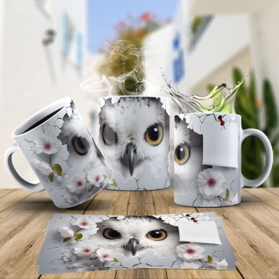 Caneca Coruja Imagem  3D