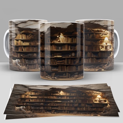 Caneca Biblioteca Imagem 3D