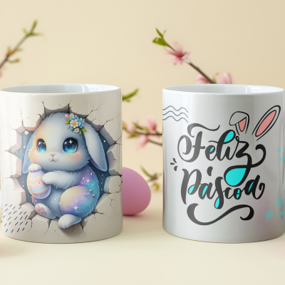 Caneca  Coelhos Páscoa Imagem 3D