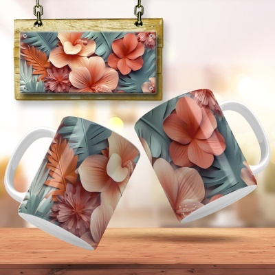 Caneca Floral Imagem  3D
