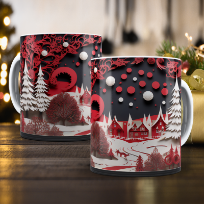 Caneca Natal Vermelho Imagem 3D