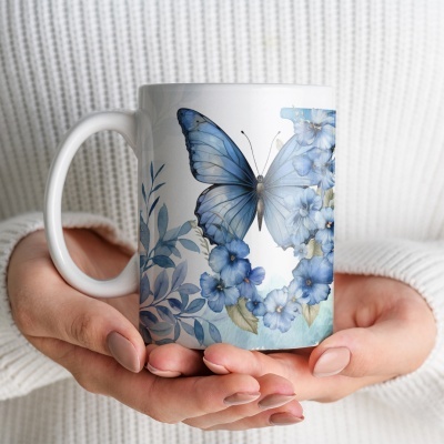 Caneca Alfabeto Floral Azul