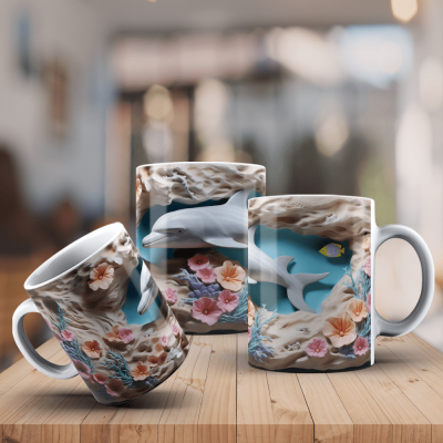 Caneca Golfinhos Imagem  3D