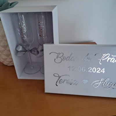 Par de Copo Flute personalizado Bodas de Prata