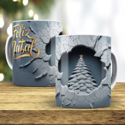 Caneca Feliz Natal Imagem 3D