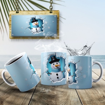 Caneca Natal Boneco de Neve Imagem  3D