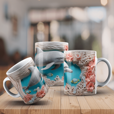 Caneca Golfinhos Imagem  3D