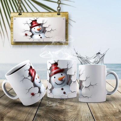 Caneca Natal Boneco de Neve Imagem  3D