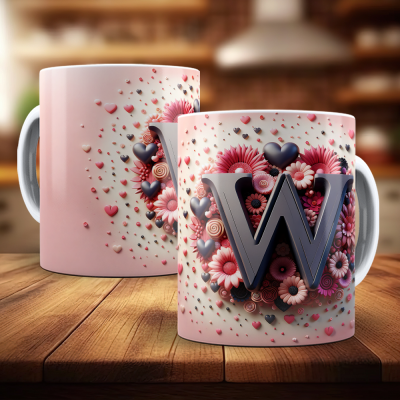 Caneca Alfabeto Floral Rosa
