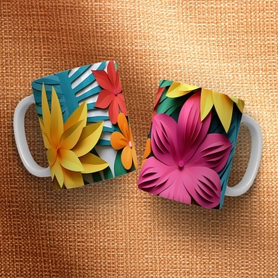 Caneca Floral Imagem  3D