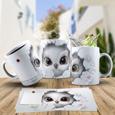 Caneca Coruja Imagem  3D