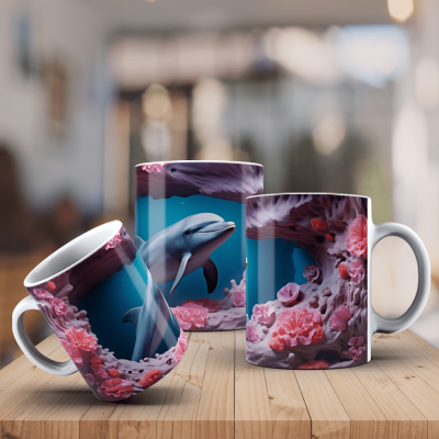 Caneca Golfinhos Imagem  3D