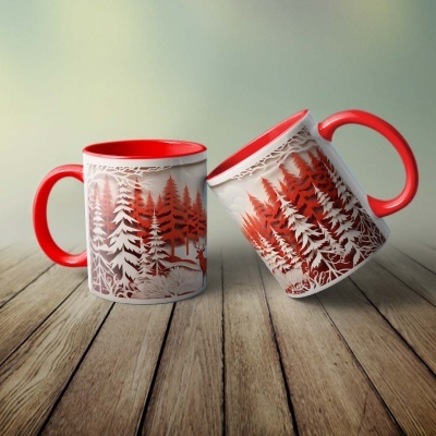 Caneca Natal Vermelho Imagem 3D