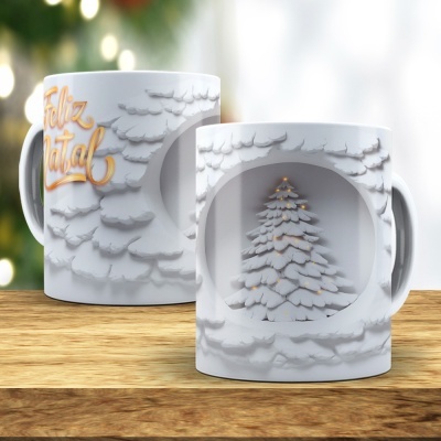 Caneca Feliz Natal Imagem 3D