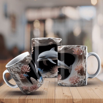 Caneca Golfinhos Imagem  3D