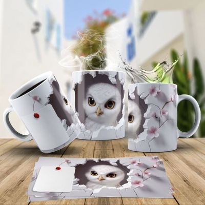 Caneca Coruja Imagem  3D