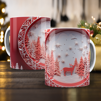 Caneca Natal Vermelho Imagem 3D