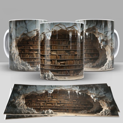 Caneca Biblioteca Imagem 3D